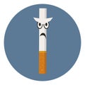 Angry cigarette with a yellow filter on a blue background